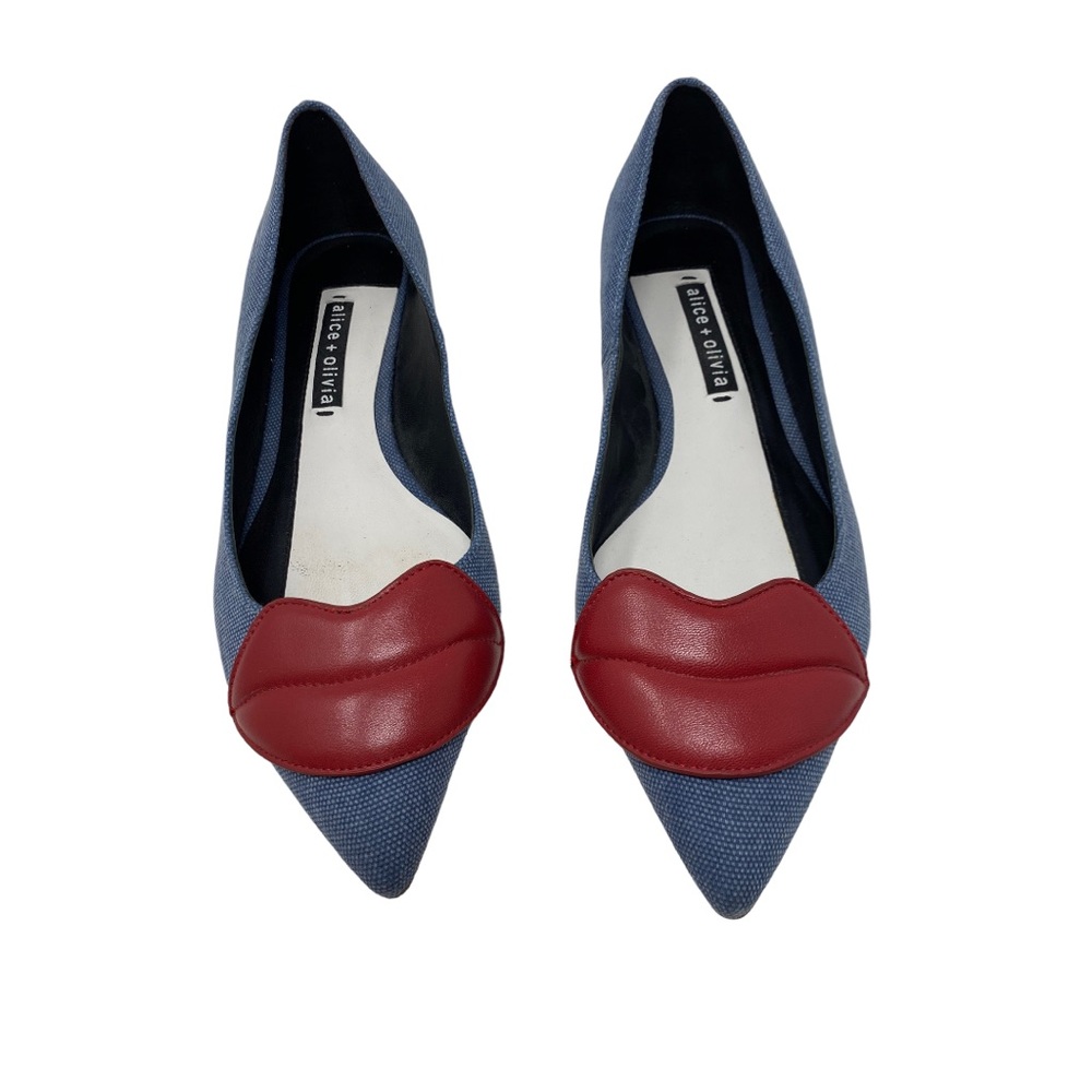 Alice + Olivia Revolve Kaylee flats in blue eracle denim